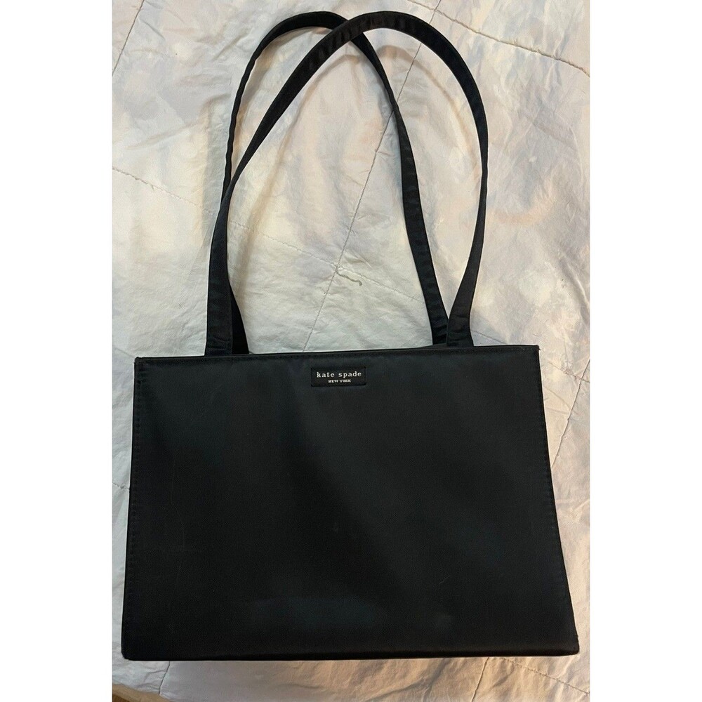 VTG Kate Spade Black Nylon purse snap close inside zip pocket silver tone detail